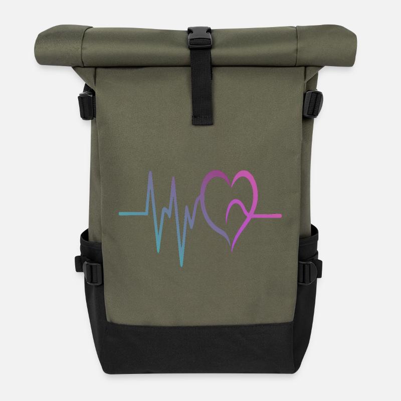 Cœur ECG à gradient - Sac à dos roll top - olive/noir