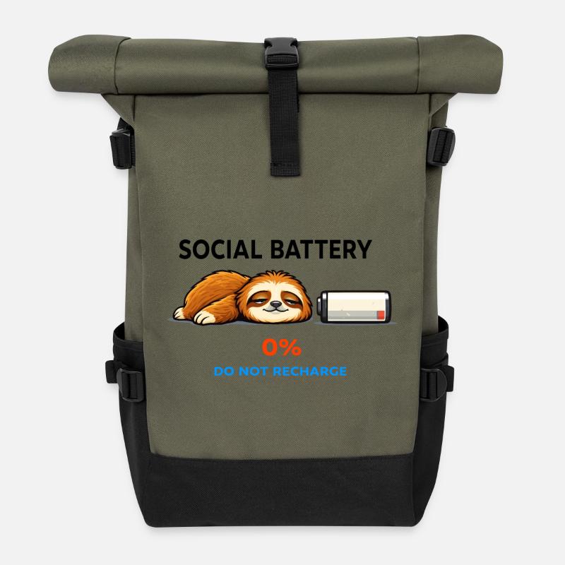 Sleepy Sloth 0% Do Not Recharge - Roll Top Backpack - olive/black