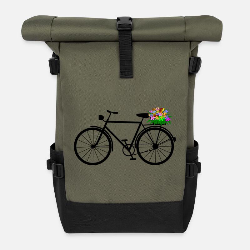 fahrrad blumen rad - Rolltop Rucksack - Olive/Schwarz