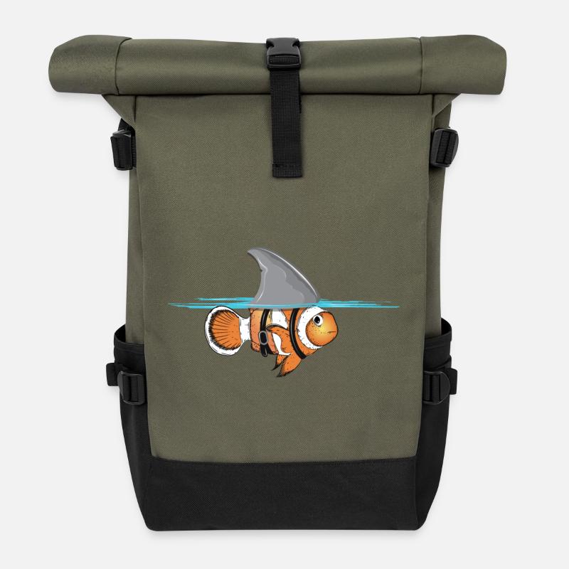 Clownfisch mit Haifischflossen Kostüm - Rolltop Rucksack - Olive/Schwarz