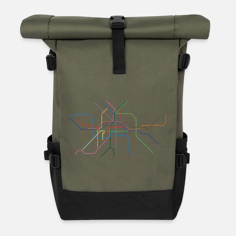 Abstrakte Minutinsektion Linienkunst - Rolltop Rucksack - Olive/Schwarz