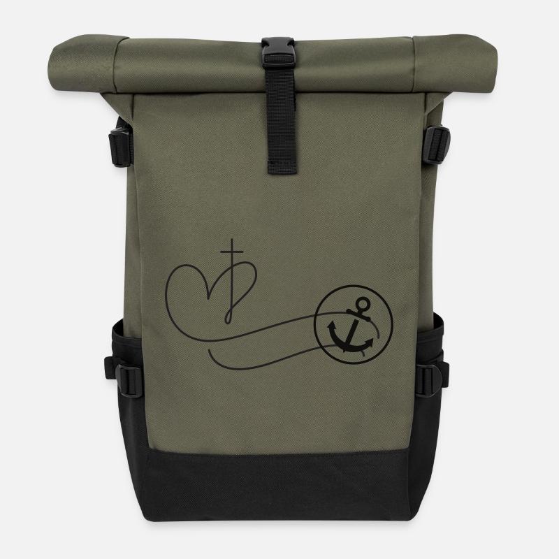 Glaube liebe Hoffnung- anpassbar - Rolltop Rucksack - Olive/Schwarz