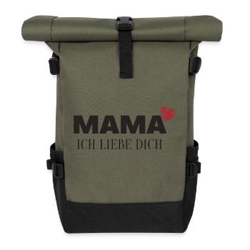 Mama Ich liebe dich - Rolltop Rucksack - Olive/Schwarz - Vorne