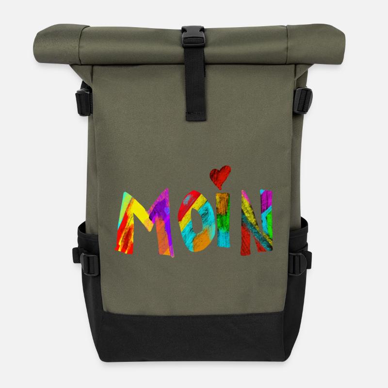Moin Regenbogen Pinselbuchstaben - Rolltop Rucksack - Olive/Schwarz