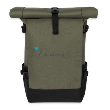 Damian Surname First name Calligraphy Heart - Roll Top Backpack - olive/black - Front