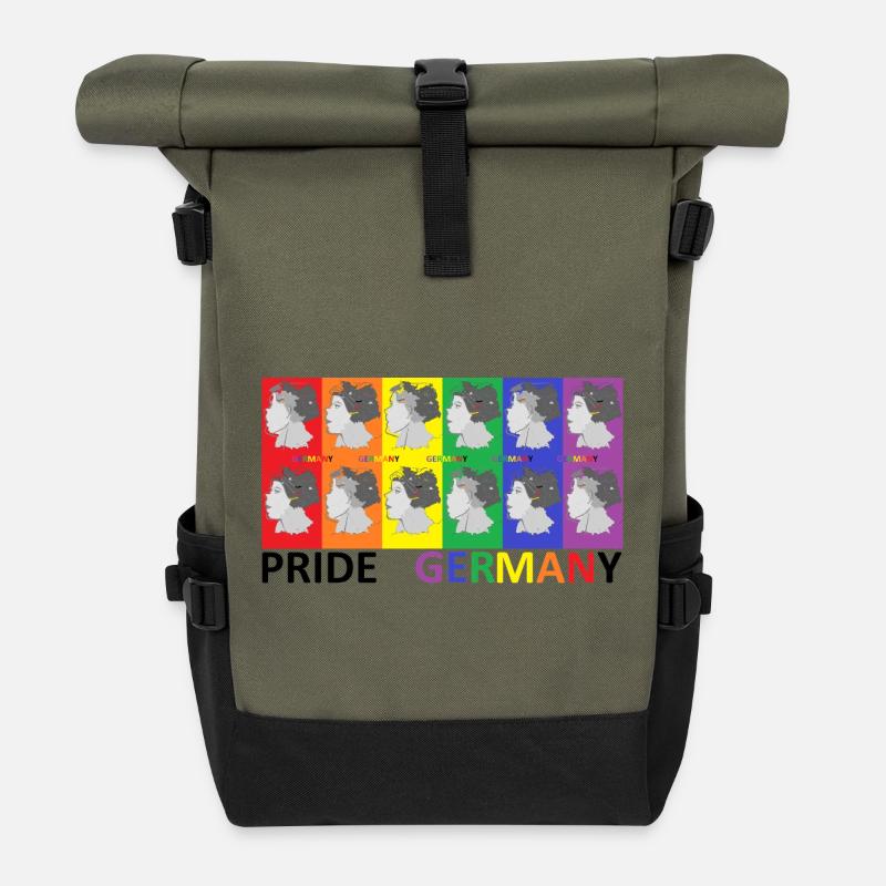 Farbenfrohe Pride Deutschland Illustration - Rolltop Rucksack - Olive/Schwarz