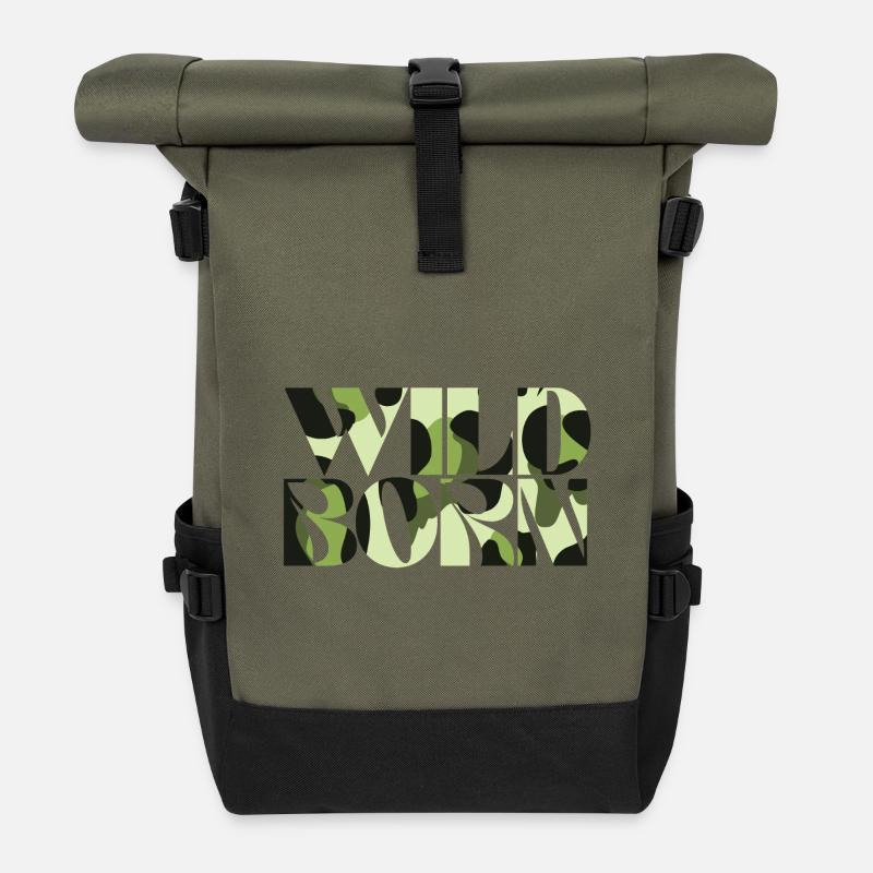 Conception du monde de la faune inspirée du camouflage - Sac à dos roll top - olive/noir