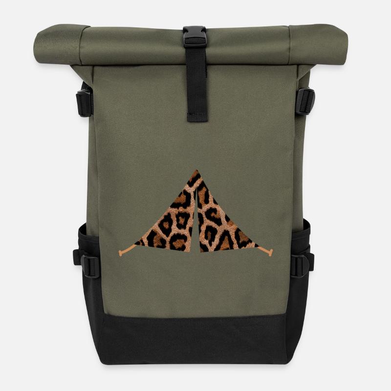Zelt Camping Leolook Leopard Muster Camper Outdoor - Rolltop Rucksack - Olive/Schwarz