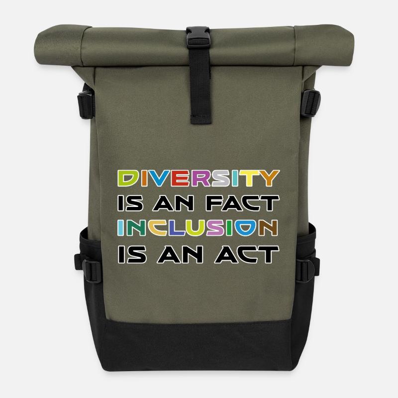 Diversity is a fact, inclusion is action - Roll Top Backpack - olive/black
