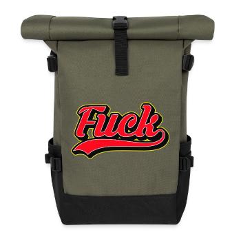 Fettgedrucktes F-Wort Retro-Skript-T-Shirt - Rolltop Rucksack - Olive/Schwarz - Vorne