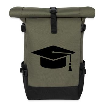 Graduation Cap Absolvent Logo - Rolltop Rucksack - Olive/Schwarz - Vorne