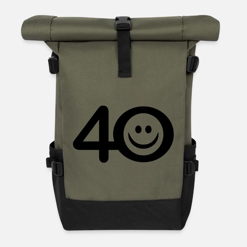 Zum Vierzigsten: 40 mit Lächel-Emoticon - Rolltop Rucksack - Olive/Schwarz