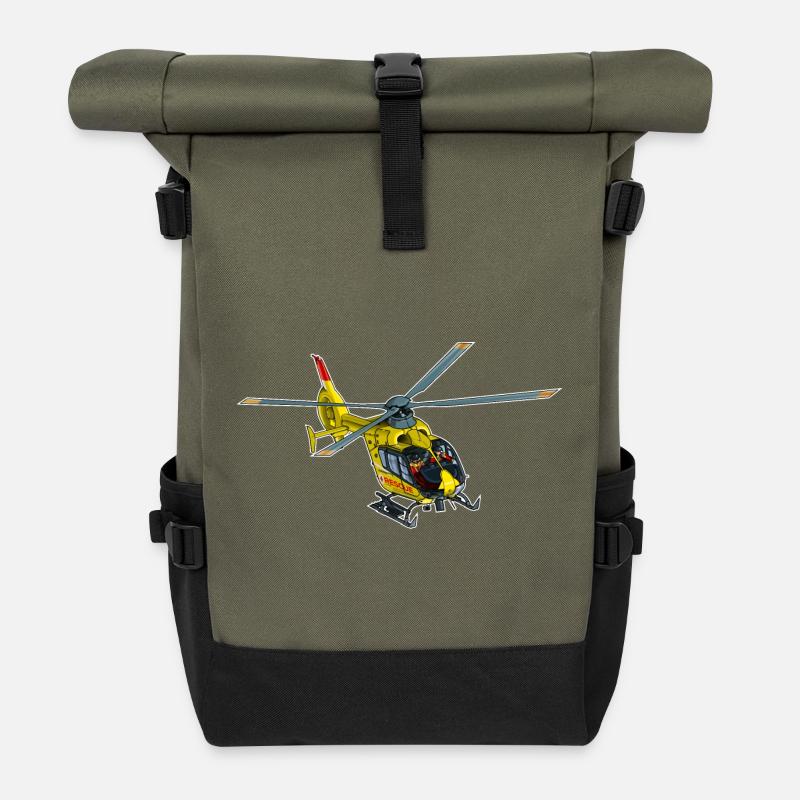 Rettungs Hubschrauber, Helicopter - Rolltop Rucksack - Olive/Schwarz