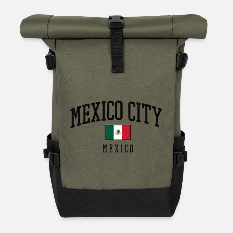 Lettrage de Mexico avec drapeau - Sac à dos roll top - olive/noir