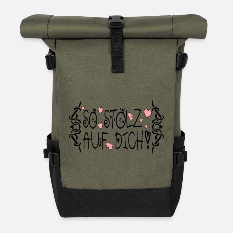 SO STOLZ AUF DICH - Rolltop Rucksack - Olive/Schwarz