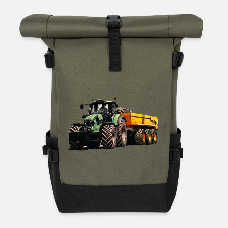 Deutz mit Anhänger Kipper - Rolltop Rucksack - Olive/Schwarz
