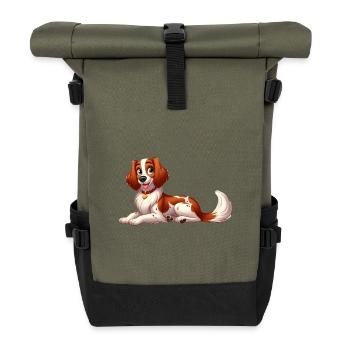 Brittany Spaniel 14 - Roll Top Backpack - olive/black - Front
