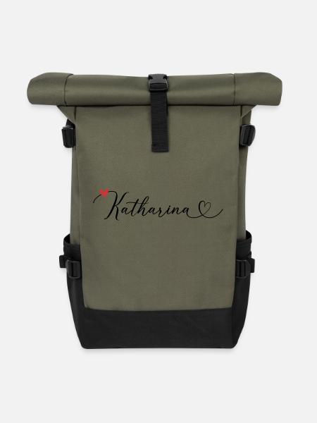 Katharina Name Vorname Kalligrafieherz - Rolltop Rucksack - Olive/Schwarz