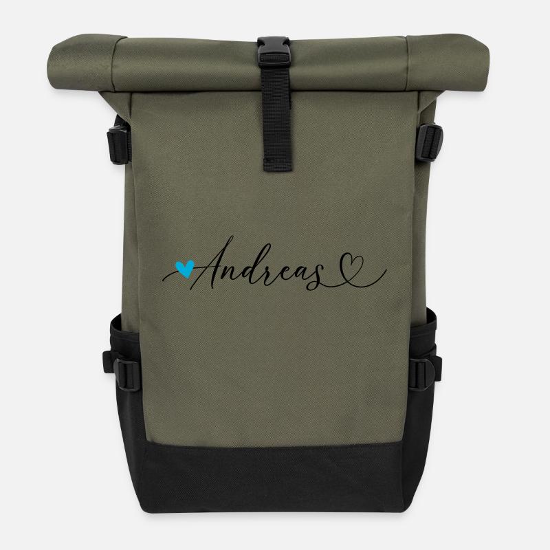Andreas Name Vorname Kalligrafieherz - Rolltop Rucksack - Olive/Schwarz