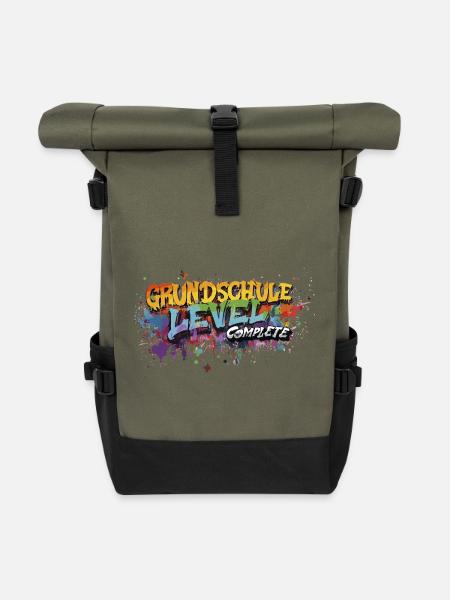 Grundschule Level Complete Graffiti Abschlussshirt - Rolltop Rucksack - Olive/Schwarz