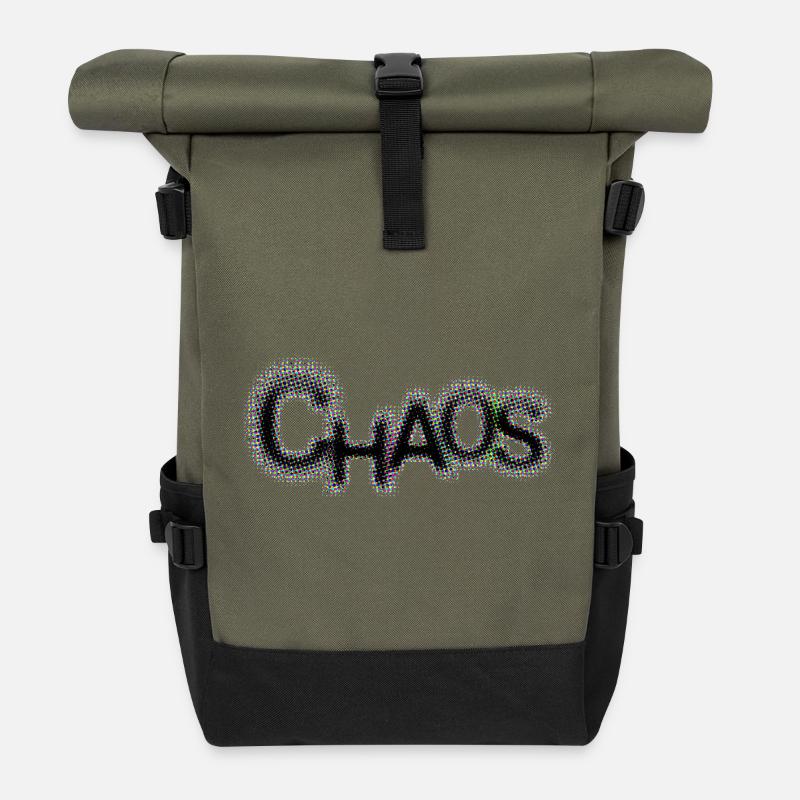 Chad's Groovy Neon Lettering - Roll Top Backpack - olive/black