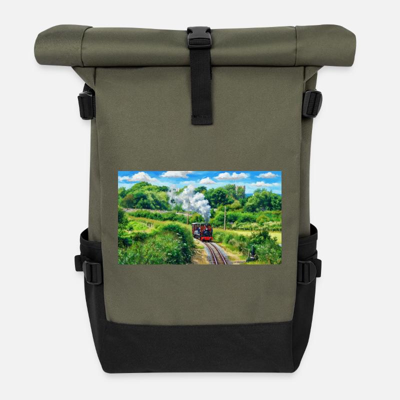 Eisenbahn mit einem Herzen aus Gold - Rolltop Rucksack - Olive/Schwarz