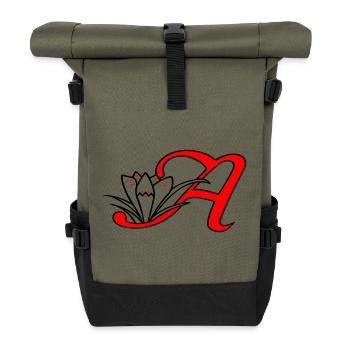 Letter A Initial - Roll Top Backpack - olive/black - Front