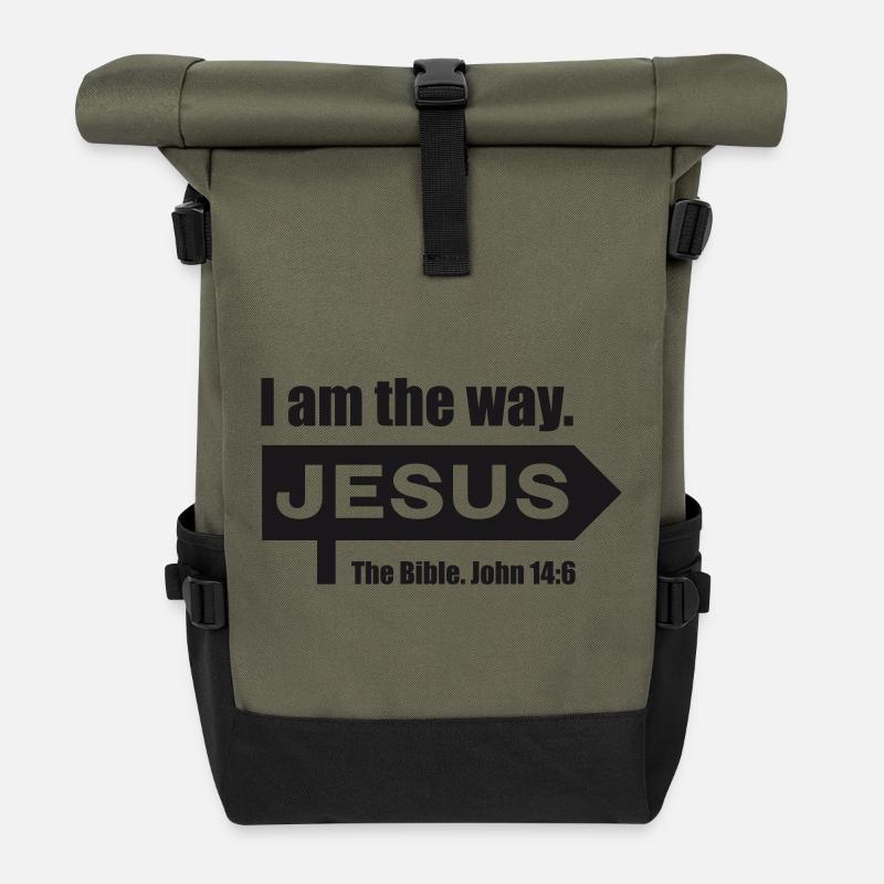Jesus_I-am-the-way - Sac à dos roll top - olive/noir