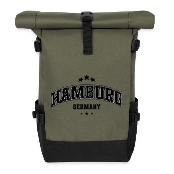 Hamburg Arch Schriftzug - Rolltop Rucksack - Olive/Schwarz - Vorne