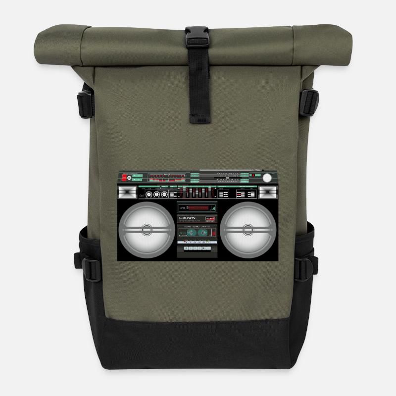 Retro Boombox Cassette Neon - Roll Top Backpack - olive/black