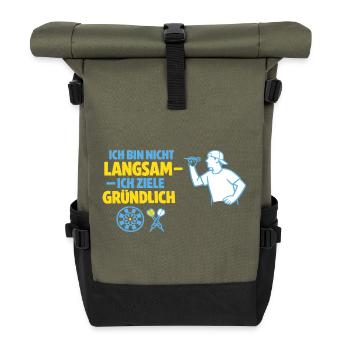 Nicht langsam – gründlich zielen - Rolltop Rucksack - Olive/Schwarz - Vorne