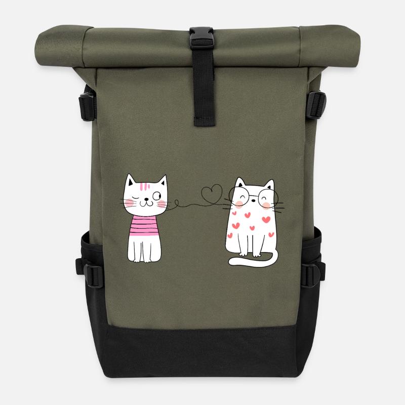 Two Cats in HeartPopArt Style - Roll Top Backpack - olive/black