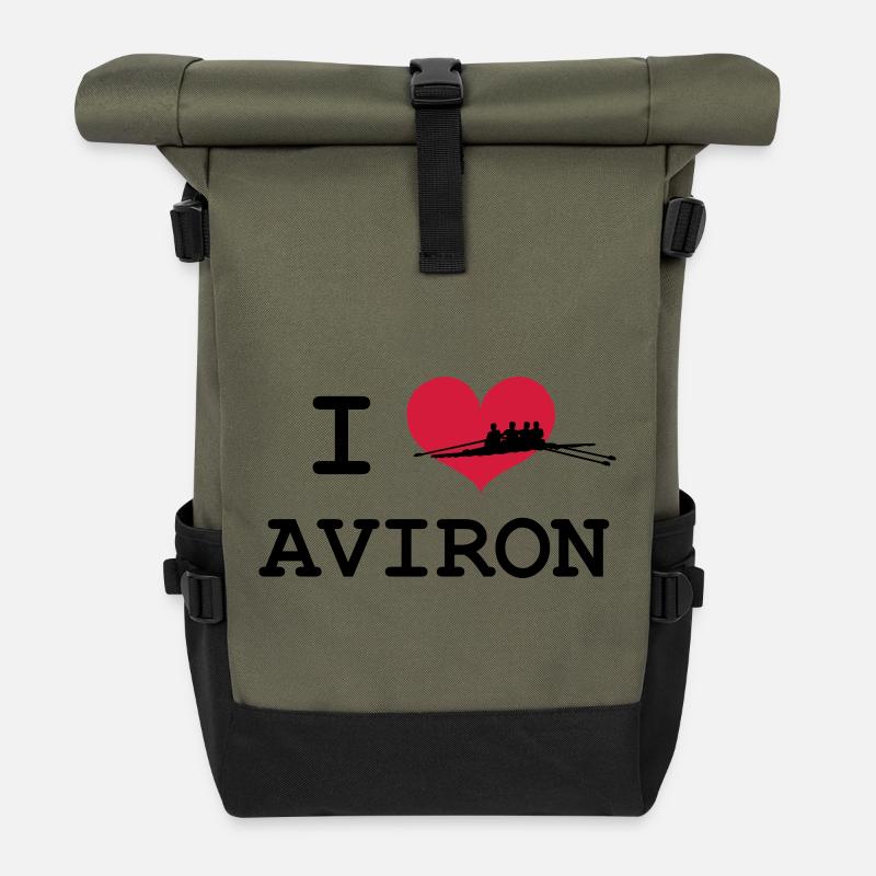 I Love Aviron - Sac à dos roll top - olive/noir