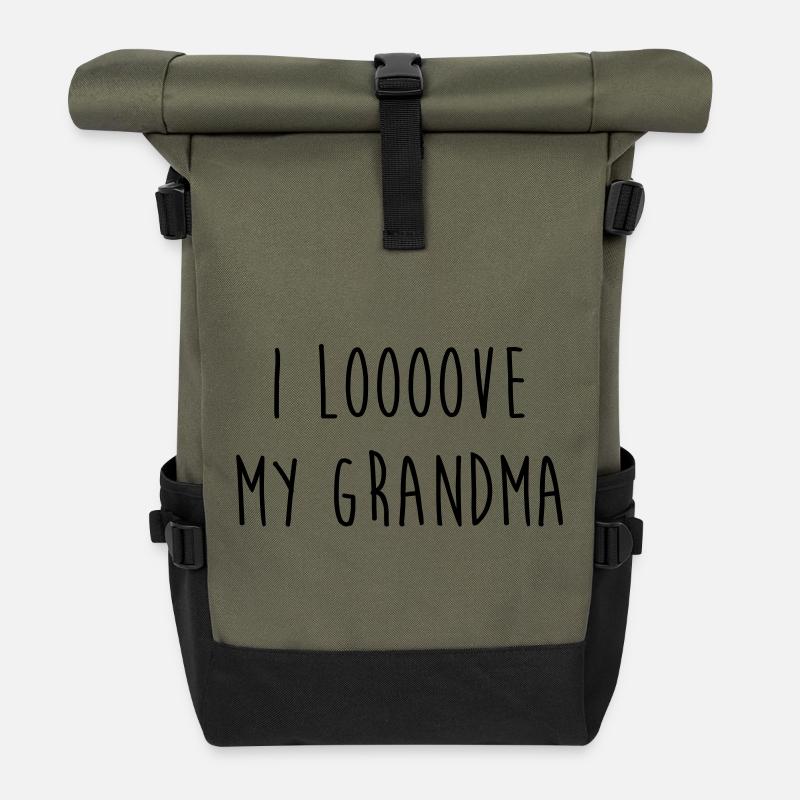 Mamie / Mamy / Grand Mere / Grand-Mère / Bébé - Sac à dos roll top - olive/noir