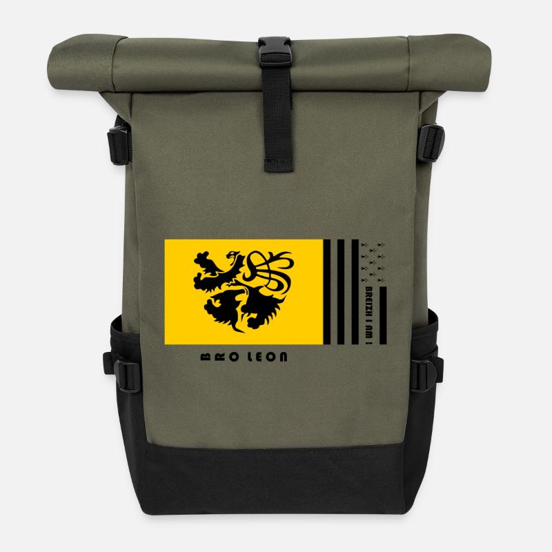 Bretagne - Blason Pays de Léon - Sac à dos roll top - olive/noir