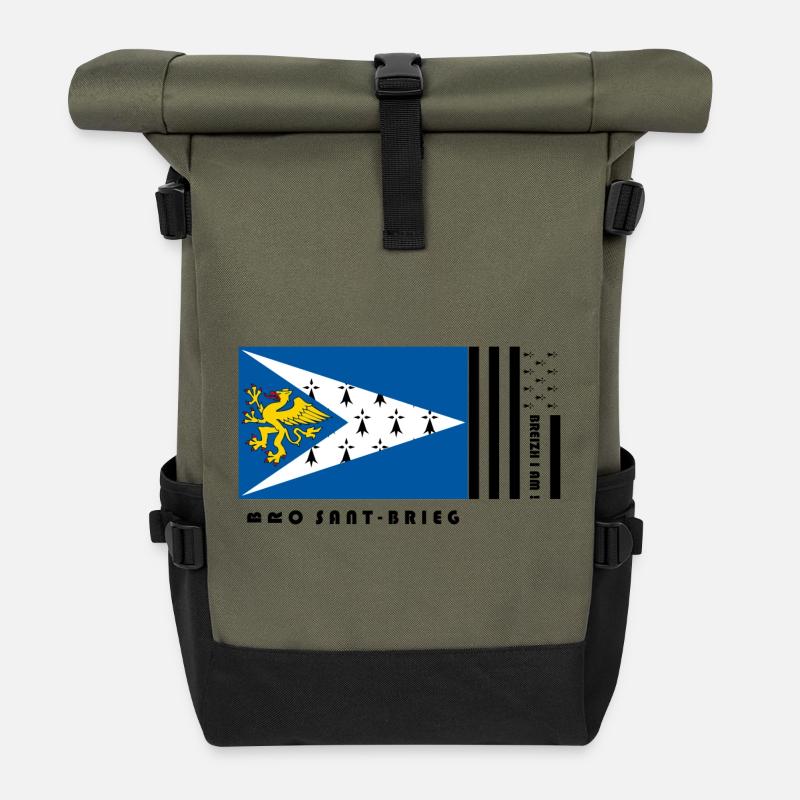 Bretagne - Wappen Pays Saint-Brieuc - Rolltop Rucksack - Olive/Schwarz