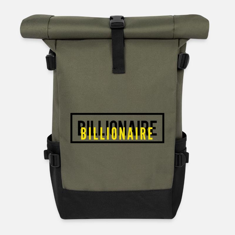 Billionaire Motivation Text Design - Roll Top Backpack - olive/black