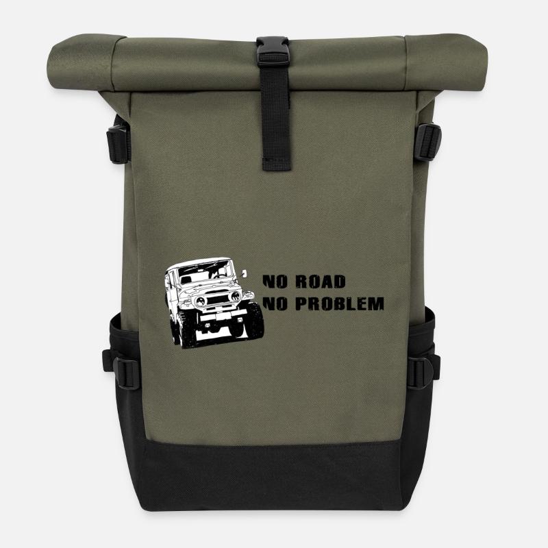 Landcruiser BJ40 No Road No Problem - Rolltop Rucksack - Olive/Schwarz