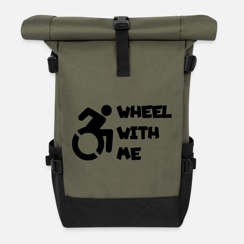 Rollen Sie mit mir in meinem Rollstuhl * - Rolltop Rucksack - Olive/Schwarz