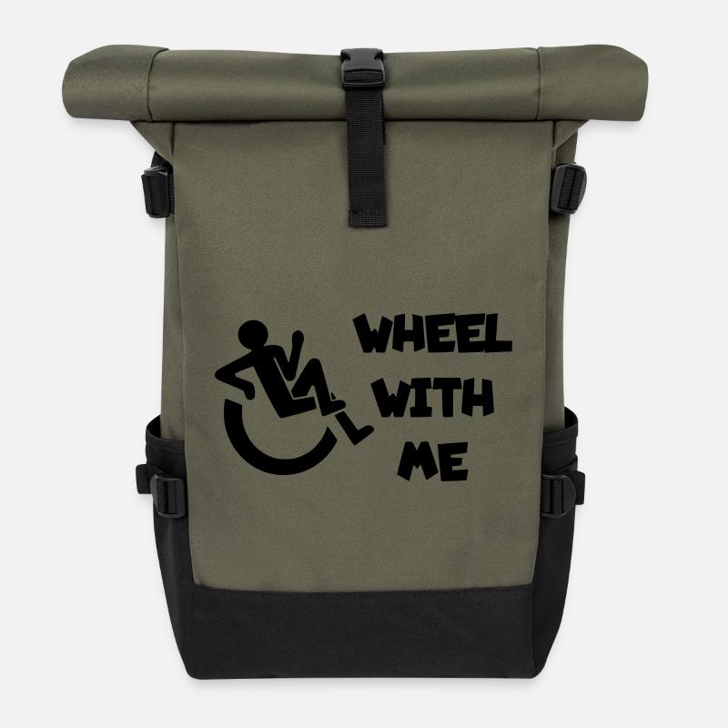 Rollen Sie mit mir in meinem Rollstuhl * - Rolltop Rucksack - Olive/Schwarz