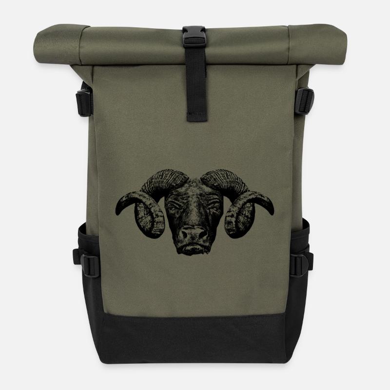 Minotaur / Head - Roll Top Backpack - olive/black
