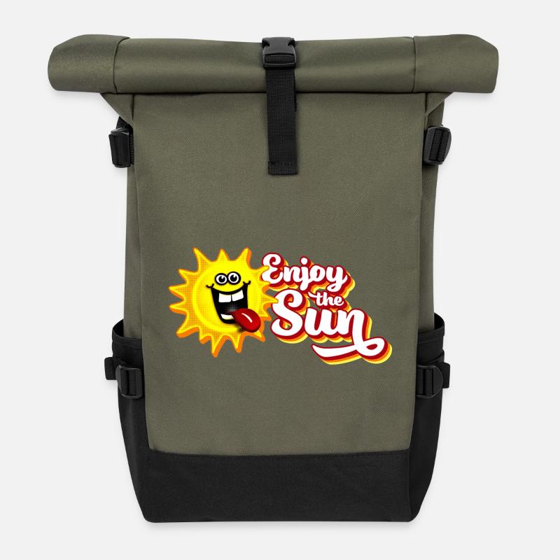 Enjoy the sun / Summer feeling / Retro-Look - Rolltop Rucksack - Olive/Schwarz