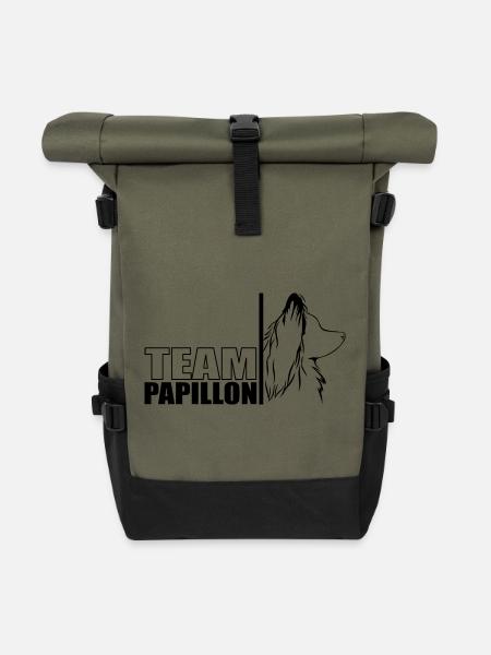 TEAM Papillon Hunde Hund Wilsigns - Rolltop Rucksack - Olive/Schwarz