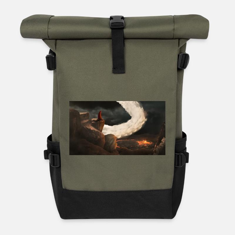 Knight on the Night Promontory - Roll Top Backpack - olive/black