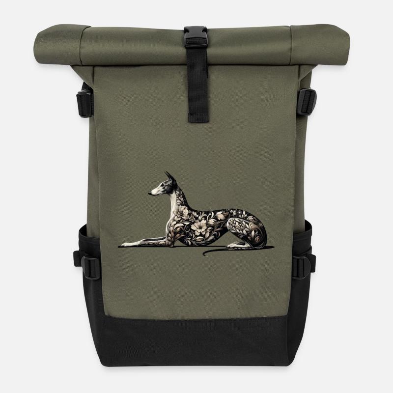Galgo Embroidery Design - Rolltop Rucksack - Olive/Schwarz