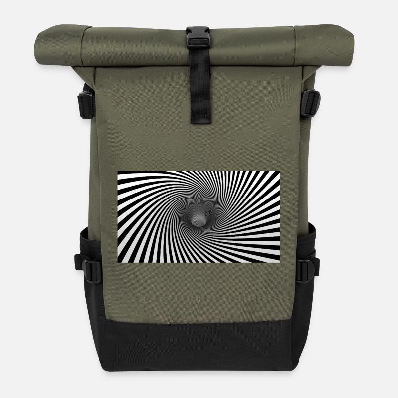 Hypnotic Spiral Monochrome - Roll Top Backpack - olive/black