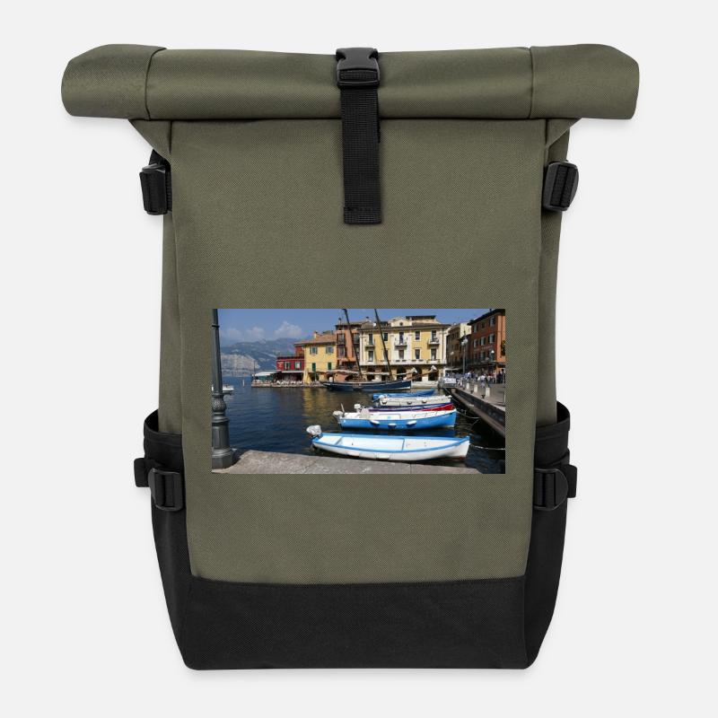 Malcesine on Lake Garda - Roll Top Backpack - olive/black