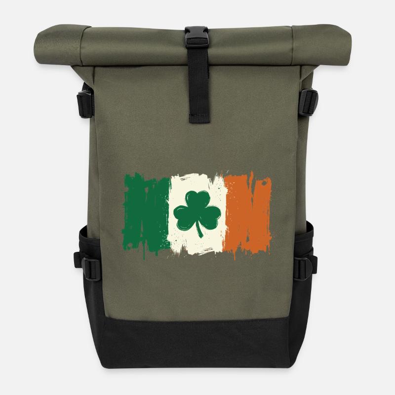 Brushed Shamrock Irish Flag - Roll Top Backpack - olive/black