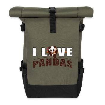 I love PANDAS - Roll Top Backpack - olive/black - Front