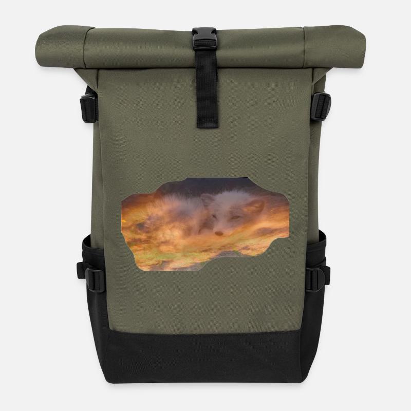träumender Polarfuchs - Rolltop Rucksack - Olive/Schwarz